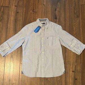 Nautica Men's Light Blue & White Vertical Stripe Button-Down Shirt